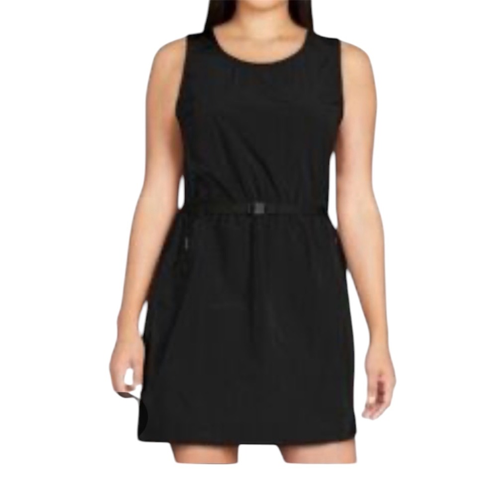 Avia Women S Black Nylon Sleeveless Athletic Belted Utility Mini Dress Gorpcore